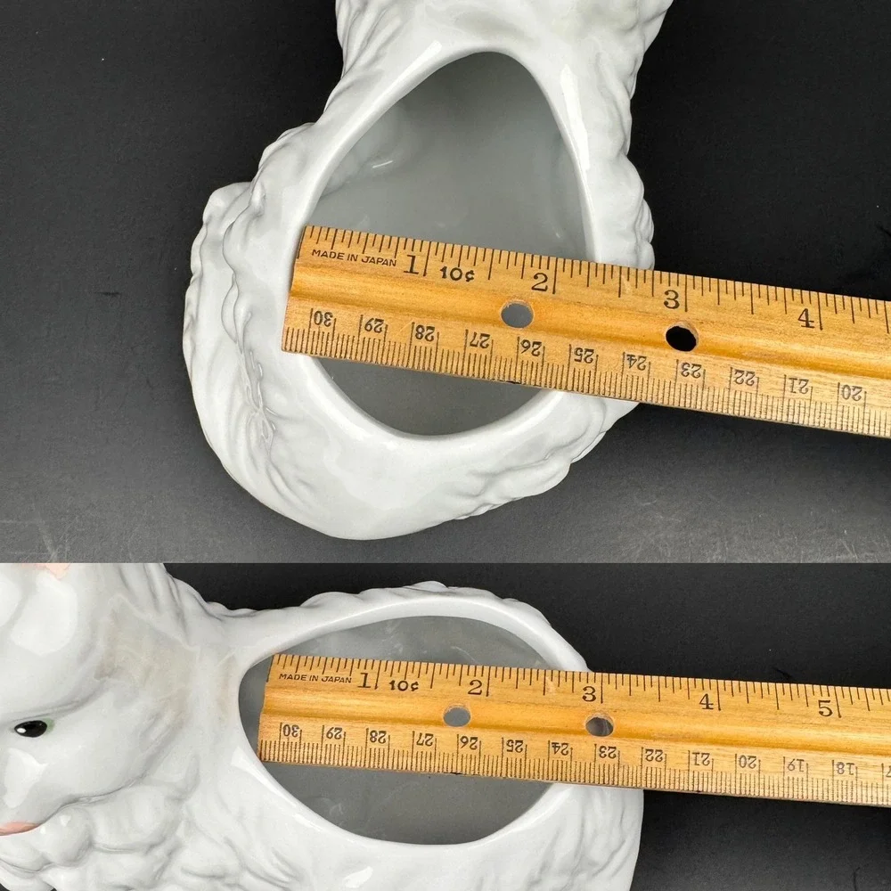 Vtg White Ceramic Long Haired Persian Cat Kitty‎ Planter Tabletop Glazed